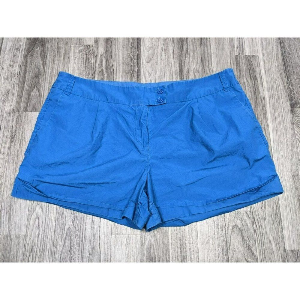 (3/$27) New York & Company Sz 16 Pockets Pleated Cuffed Cotton Royal Blue Shorts